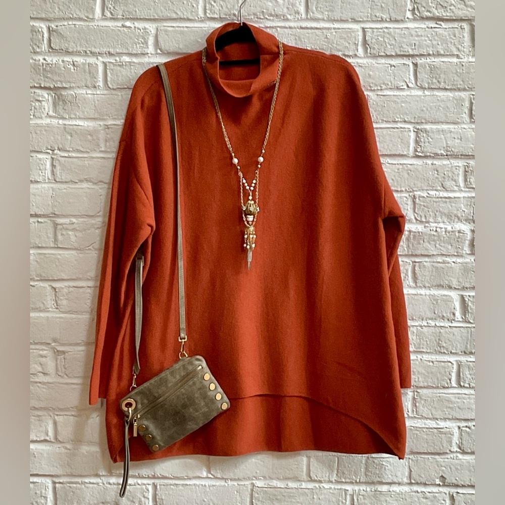 AMAZON Burnt Orange Mockneck Longsleeve knit tunic Sweater Oversized Sz M